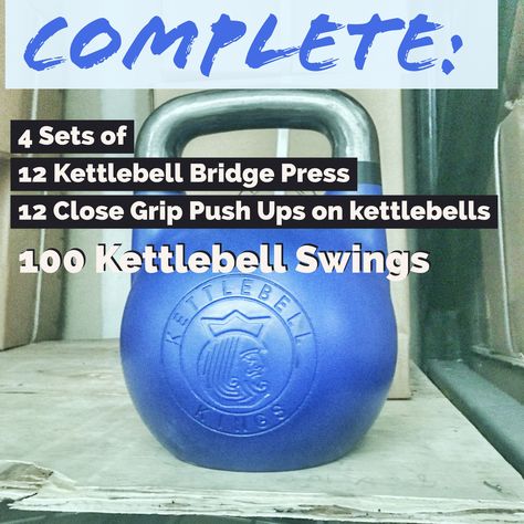 Do the bridge press and then the push ups back to back. Use a weight for the bridge press that becomes challenging towards the end. That constitutes one set, rest a few minutes in between sets. After completing four total sets do 100 Kettlebell Swings wit Weighted Workouts, Core Gym, Workout Kettlebell, Kettlebell Routines, Kettlebell Clean, Kettlebell Abs, Kettlebell Kings, Kettle Bells, Kettlebell Set