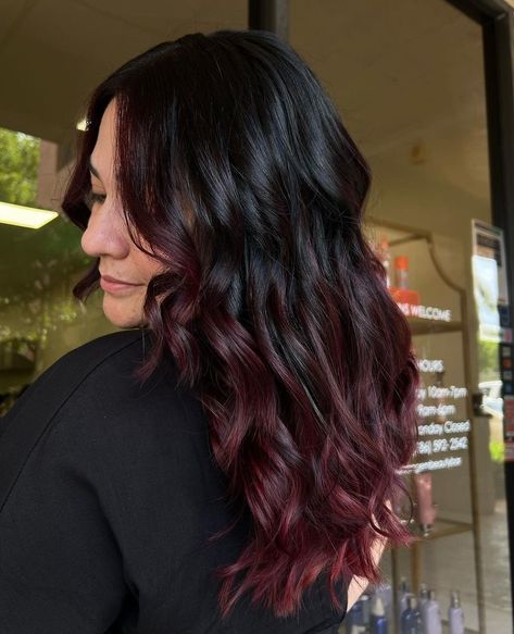 Image 1 of 1 Burgundy Peekaboo Hair, Red Brown Highlights, Shades Of Burgundy Hair, Burgundy Shades, Burgundy Hair Color, Hair Color Burgundy, Shades Of Burgundy, Dark Burgundy, Burgundy Hair