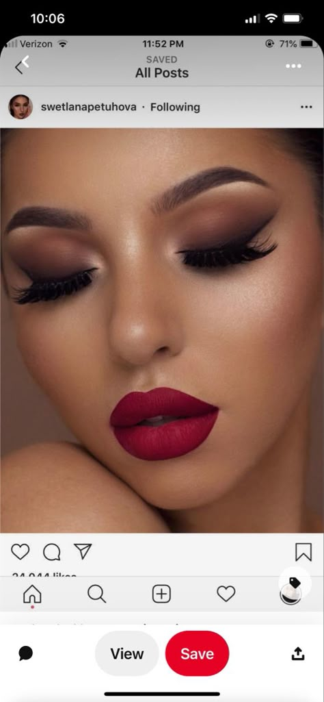 Red And Black Eye Makeup, Maquillaje Smokey Eyes, Best Lengthening Mascara, Seductive Makeup, Red Lips Makeup Look, Black Eye Makeup, Makeup Advertisement, Perfect Makeup Look, Makeup Lip Gloss