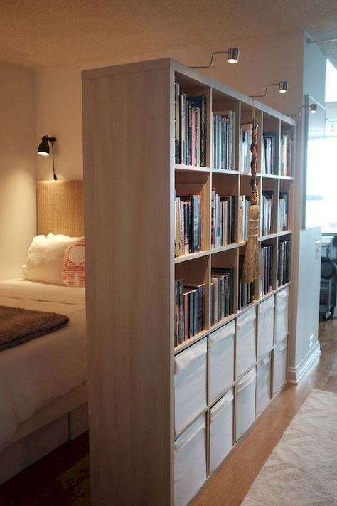 Studio Apartment Storage, Reka Bentuk Bilik Tidur, Apartemen Studio, Studio Apartment Living, Aesthetic Studio, Apartment Storage, Studio Apartment Divider, Hiasan Bilik Tidur, Storage Decor