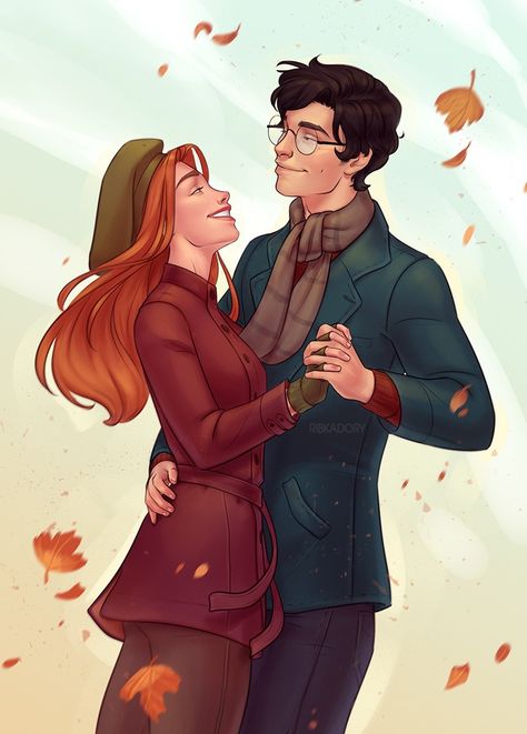 Lily and James Fanart Harry Potter, Hp Fanart, Art Harry Potter, Marauders Fan Art, Harry And Ginny, Harry Potter Illustrations, Lily Potter, Harry Potter Artwork, Images Harry Potter