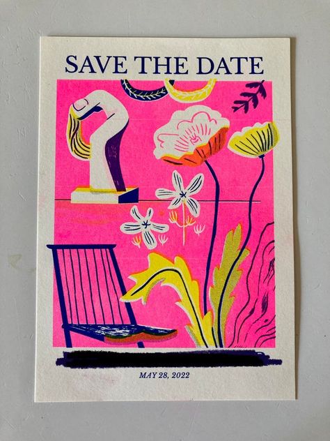 Save The Date Illustrations, Risograph Design, Bridal Traditions, Diy Bride, Riso Print, Save The Date Card, Invitation Inspiration, Diy Brides, Graphic Wallpaper