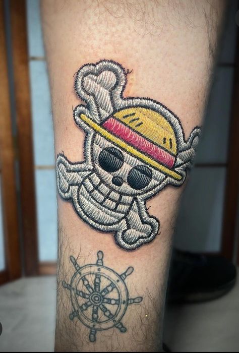 One Piece Patchwork Tattoo, One Piece Patches Tattoo, One Piece Jolly Roger Tattoo, One Piece Hand Tattoo, Patch Tattoo Design, Small One Piece Tattoo, One Piece Tattoo Minimalist, One Piece Anime Tattoo, Jolly Roger Tattoo