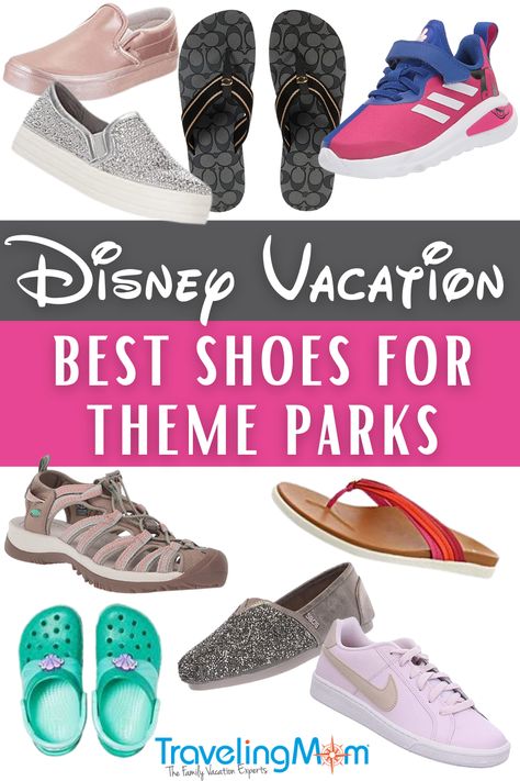 Theme parks require a lot of standing and walking long distances. If you’re going to be spending time at Disney World or another amusement park, you’ll want to pack the best shoes for the job. Avoiding blisters, aching toes and swollen feet is key to travel success! Top suggestions for the most comfortable walking shoes for women, including sandals, flip-flops, sneakers, and flats. You'll also hear some thoughts about choosing the best kid’s shoes for a Disney trip or amusement park travel. Best Sandals For Disney World, Shoes For Disney World Walking, Disney Shoes For Women, Avengers Campus Disneyland, Best Shoes For Disney World, Best Walking Sandals, Avengers Campus, Traveling Mom, Best Amusement Parks