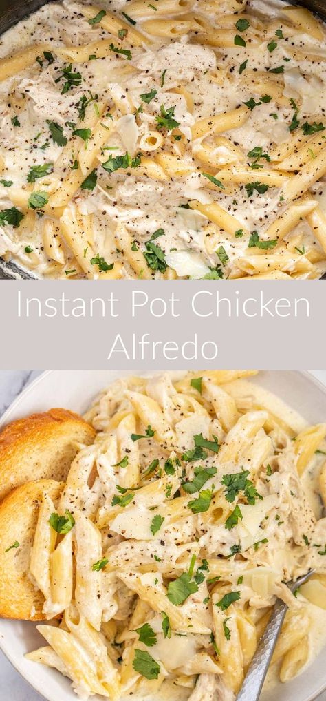 One of the BEST instant pot recipes! Instant Pot Chicken Alfredo Recipes, Insta Pot Chicken Alfredo Pasta, Instant Pot Recipes Alfredo, Instapot Chicken Fettuccine Alfredo, Instant Pot Chicken Alfredo Pasta, Instapot Alfredo Pasta Recipes, Chicken Alfredo Instant Pot Jar Sauce, Instapot Chicken Alfredo Recipes, Instant Pot Fettuccine Alfredo Chicken