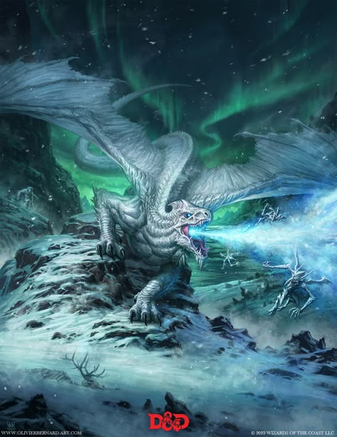 White Dragon Art, Dragon Dnd, Elemental Dragons, Dnd Creatures, Mythical Monsters, Ice Dragon, Dungeons And Dragons Art, Dnd Dragons, Dragon Rpg