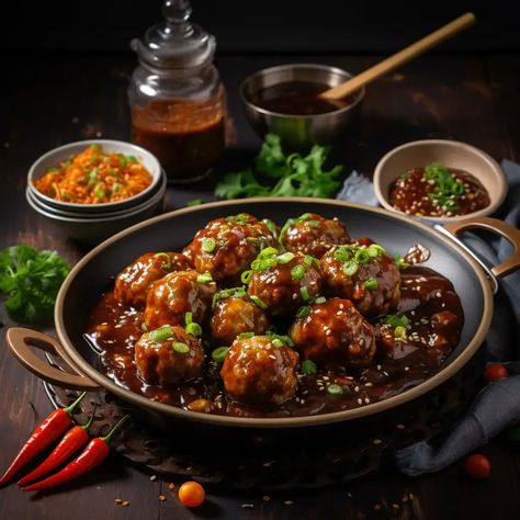 Veg Manchurian is a popular Indo-Chinese dish made with vegetable dumplings in a tangy soy sauce-based gravy. It's a delightful fusion recipe that combines Veg Food Photography, Non Veg Food Photography, Veg Chinese Recipes, Manchurian Snap, Veg Manchurian Photography, Manchurian Photography, Spicy Korean Meatballs, Taiwanese Meatballs, Mushroom Manchurian Recipe