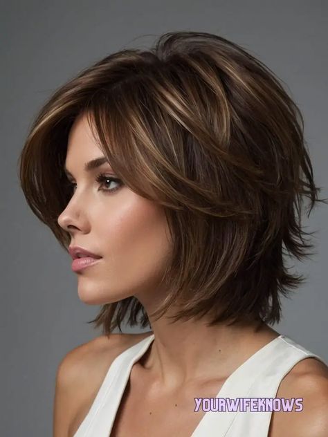 24 Stylish Shoulder-Length Haircuts to Refresh Your Look This Summer Shoulder Length Haircuts For Thick Hair, Layered Shoulder Length Bob, Shoulder Length Bobs, Medium Hair Cuts For Women, Brown Hair Chocolate, Med Length Haircuts, Warm Chocolate Brown Hair, Medium Layered Bob Haircuts, Short Haircuts For Round Faces