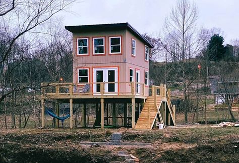 Cabin With Loft, Two Story Cabin, Loft Floor Plan, Shed Floor Plans, Bedroom Floor Plan, Cabin Loft, Loft Style Bedroom, Exposed Rafters, Fishing Cabin