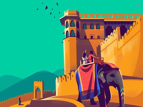 Snapshots of Rajasthan Amer Fort, Indian Illustration, Jaisalmer, City Illustration, Indian Art Paintings, Beautiful Sunset, Visual Design, Indian Art, Animation Art