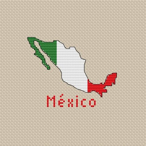 Map Cross Stitch Pattern, Map Cross Stitch, Flag Cross Stitch, Mexican Pattern, Mexico Map, Easy Cross Stitch, Easy Cross Stitch Patterns, Modern Mexican, Mexican Flag