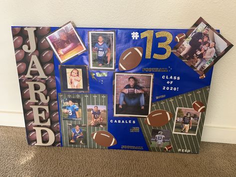 Diy Senior Poster Ideas, Senior Tri Fold Board Ideas Sports, Football Senior Board Ideas, Football Senior Night Posters Ideas, Senior Poster Board Ideas Football, Homecoming Football Posters For Players, Football Player Poster Ideas, Senior Football Poster Ideas, Posters For Volleyball