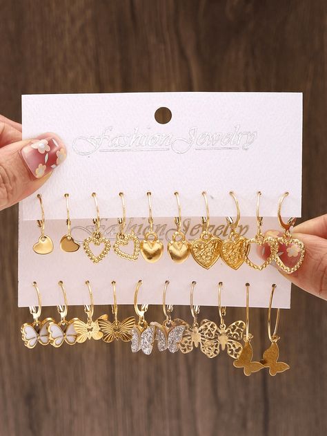 20pcs/Set Cute Hollow Butterfly & Heart Dangle Earrings Set For Women, Minimalist & Elegant Style, Suitable For Daily Wear And Dates, Ideal Gift For Young Girls Multicolor Casual   Iron     Women Fashion Jewelry, size features are:Bust: ,Length: ,Sleeve Length: Minimalist Elegant Style, Iron Woman, Butterfly Heart, Heart Dangle Earrings, Watches Women Fashion, Set For Women, Earrings Set, Elegant Style, Earring Set