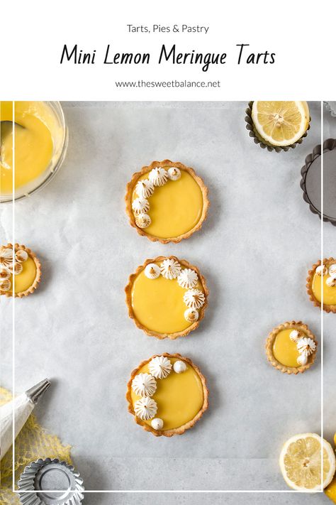 Meringue Piping, Lemon Meringue Tarts, Mini Tart Recipes, Lemon Tarts, Lemon Meringue Tart, Lemon Curd Filling, Tart Molds, Pastry Shells, Mini Tart