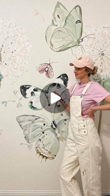 @cheracreative on Instagram: "Watch me paint a mural in 60 seconds! Full mural process for this whimsical butterfly mural 🦋✨🎨  . . . . . #mural #butterflyart #butterflymural #mothmural #artist #muralist #nurserymural #girlbedroom #daughterbedroom #cheracreative #streetartofficial #streetartworldwide #floralartist #flowerartist #floralmural #flowermural #dallasmuralartist #dallasartist #floralmuralartist #dallasart #artstagram  #vasetocanvas #flowerpaintings #flowerpainting #floralpainting #traderjoes #traderjoesflowers #canvaspainting #vase #artist #dallasartist" Butterfly Mural Wall Bedroom, Butterfly Wall Mural Paint, Diy Wall Mural Ideas Creative, Butterfly Mural Wall Painting, Butterfly Wall Painting Bedrooms, Butterfly Wall Painting, Butterfly Wall Mural, Baby Nursery Murals, Dallas Murals