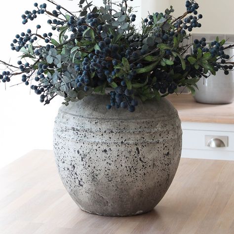 Vase Greenery Decor, Extra Large Vase, Large White Vase, Vase Rustic, Grey Vase, Indigo Pattern, Relaxed Home, Rattan Baskets, Indoor Flowering Plants