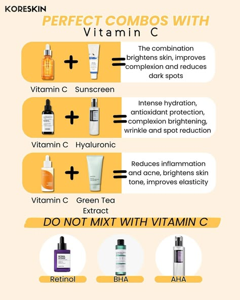 You want to integrate vitamin c 🍊 into your skincare routine 🫧 well know that vitamin c is a super good active that treats many skin problems 🤗 like spots, dull complexion and makes the skin smoother and brighter. On the other hand, vitamin c doesn't mix with everything ❌ in this post you'll find the best combinations with vitamin c!😄 Find all skincare products on the link 🔗 in the bio 🛍️! We deliver everywhere in Europe🇪🇺✈️. 🏷️Retinol Intense Reactivating Serum 0.1% @somebimy 🏷️ AHA/BHA Cla... Skincare Vitamin C Serum, Bha And Vitamin C, Vitamin C And Retinol Routine, Vit C Serum Benefits, Skin Care For Mixed Skin, Best Vitamin C Serum For Oily Skin, Vitamin C Skincare Routine, Vitamin C Skin Benefits, Skin Care Combinations