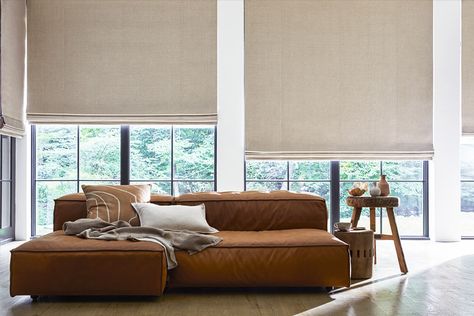 Types of Window Shades | The Shade Store Roller Shades Living Room, Cascade House, White Faux Wood Blinds, Shades Living Room, Drapery Styles, Windows Curtains, Holly Springs Nc, The Shade Store, Cabin Remodel