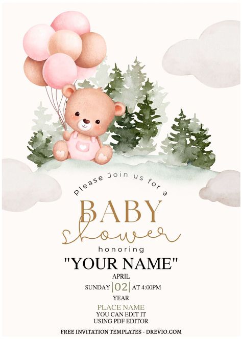 Teddy Bear Invitation Template, Bear Birthday Invitations, Teddy Bear Birthday Invitations, Free Baby Shower Invitations, Teddy Bear Baby Shower Invitations, Bear Baby Shower Theme, Teddy Bear Birthday, Bear Invitations, Things For Baby