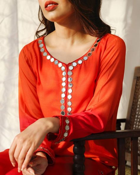 Mirror Work Kurti Design, Suits Design Latest, Mirror Work Kurti, Mirror Work Dress, Mirror Lace, Kurti Suit, Stylish Mirror, Mirror Work Blouse, Embroidery Dresses