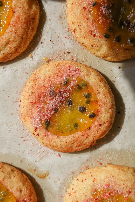 Passion Fruit Curd Cookies - by Kristina Cho Passion Fruit Baking, Passion Fruit Cookies, Guava Curd, Passionfruit Cookies, Passion Fruit Dessert, Passion Fruit Recipes, Curd Cookies, Fruit Biscuits, Colorful Cookies