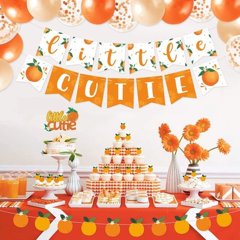 Orange Baby Shower Decorations, Orange Birthday Parties, Baby Shower Plates, Orange Birthday, Orange Baby Shower, Orange Party, Fruit Party, Cake Banner Topper, Orange Baby