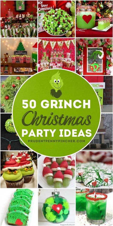 Throw a grinch themed christmas party with these grinch christmas party ideas. From grinch christmas party decorations to grinch party foods, there are plenty of festive and fun party ideas to choose from. #Father'sDayFeastFavorites Grinch Party Foods, Grinch Menu Ideas, Grinch Christmas Party Food, Grinch Food Ideas Parties, Grinch Christmas Party Decorations, Grinch Themed Food, Grinch Party Food, Grinch Christmas Party Ideas, Grinch Themed Christmas Party