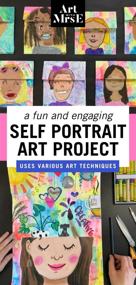 This Is Me Art Project, Fun Diy Art Projects, Autobiography Art Project, Texture Elementary Art Lesson, Grade Level Art Project, Self Portrait Classroom Ideas, 2nd Grade Self Portrait Ideas, Art Lessons Grades 3-5, How To Projects For School