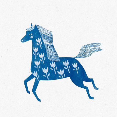 Finished illustration. She became a regular horse instead Folk Illustration, Horse Art Print, Horse Illustration, Blue Horse, Horse Designs, Arte Animal, Horse Art, Animal Illustration, Illustrations Posters