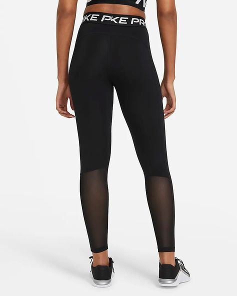 Nike Pro Women's Mid-Rise Leggings. Nike IL Leggings And Nike Socks Outfit, Nike Socks With Leggings, Nike Socks Outfit, White Nike Socks, Sock Leggings, Short Nails Gel, Mesh Panel Leggings, Nike Pro Leggings, Women's Athletic Wear