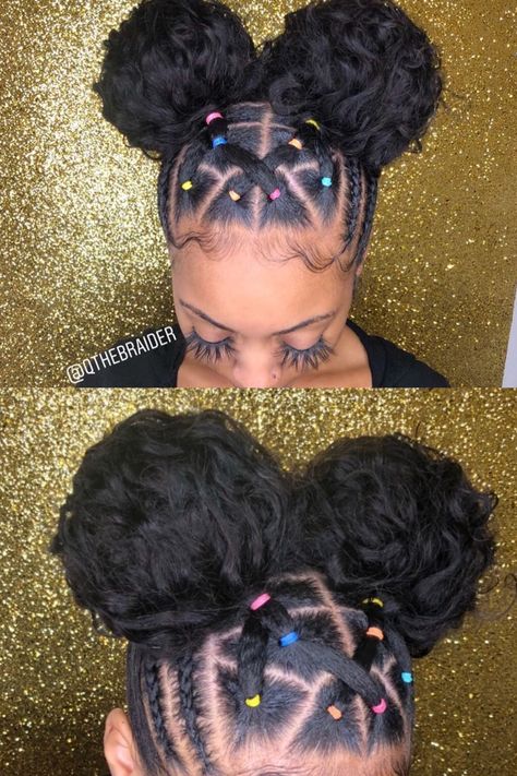 To have some fun with this hairstyle, you can switch up the arrangement of the rubber bands into a criss-cross pattern, twists or whatever you fancy. Band Hairstyles, Rubber Band Hairstyles, Cabello Afro Natural, Kids Curly Hairstyles, Hairstyles Natural, Hairstyles Kids, Girls Natural Hairstyles, Girls Hairstyles Braids