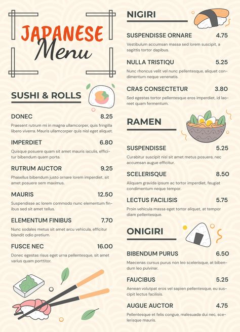 Japanese Food Menu, Japanese Restaurant Menu, Chinese Food Menu, Free Menu Templates, Japanese Dinner, Italian Menu, Japanese Menu, Food Menu Template, Fast Food Menu