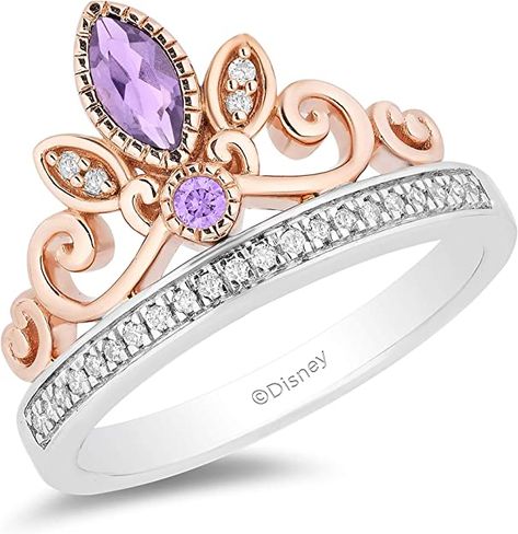 Officially Licensed Disney Jewelry - Enchanted Disney Fine Jewelry Rose-De-France Rapunzel Tiara Ring in 14K Rose Gold over Sterling Silver With 1/10 Cttw Natural White Round Diamonds Rapunzel Tiara, Rapunzel Ring, Crown Wedding Ring, Disney Rings, Enchanted Disney, Pretty Engagement Rings, Enchanted Jewelry, Enchanted Disney Fine Jewelry, Disney Fine Jewelry