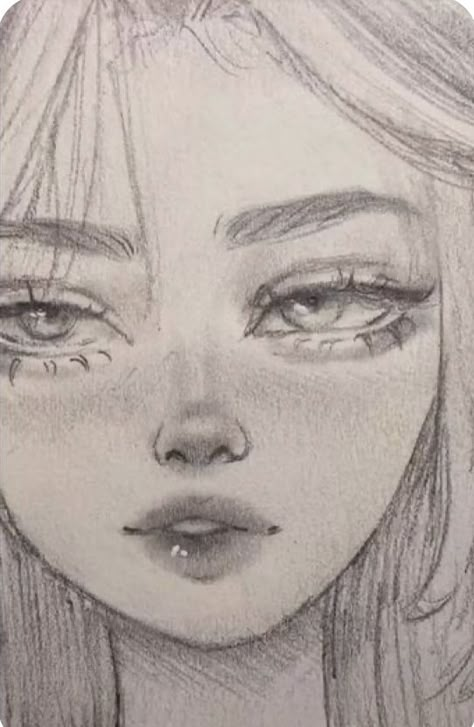 Art Of People Sketch, Art Sketches How To Draw Faces, Cute Hard Drawings, Pretty Face Drawing, Drawing Ideas Easy Girl, Cute Drawing Of Girl, Cute Drawings People, How To Draw A Girl, Pencil Art Animals