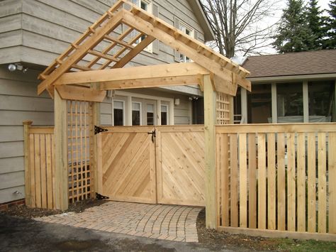 Outdoor Gates, Trellis Gate, Cedar Gate, Backyard Fence Decor, Wooden Fence Gate, Wooden Garden Gate, Yard Remodel, Pergola Plans Design, Garden Archway