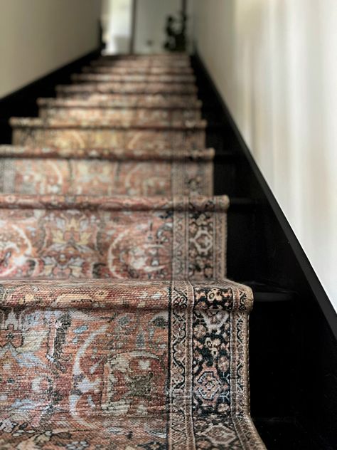 How to Install a Stair Runner (Step-by-Step Tutorial) | Our Aesthetic Abode Persian Rug Runner Stairs, Wooden Staircase Runner, Velvet Stair Runner, Moroccan Stair Runner, Antique Stair Runner, Vintage Rug Stair Runner, Stair Runner Curved Staircase Diy, Persian Rug Stair Runner, Partially Carpeted Stairs