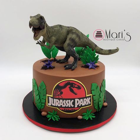 Mari's Boutique Cakes en Instagram: “Jurassic Park Cake #jurassicpark #jurassicparkcake #dinosaur #trex #tyranosaurusrex #jurassic #beautiful #bestoftheday #birthdaycake #cake…” Fête Jurassic Park, Jurassic Park Cake, Dinosaur Birthday Party Food, Jurassic World Cake, 3rd Birthday Party For Boy, Jurassic Park Birthday Party, Figure Diorama, Jurassic Park Party, Dinosaur Birthday Theme