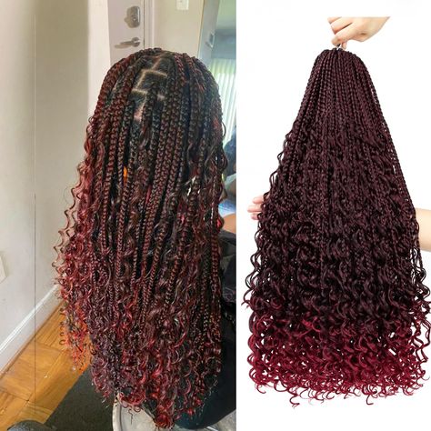 PRICES MAY VARY. 【Hair Materials】：Bohemian Crochet Braids Box Braids Crochet Hair Boho Box Braids, 100% Handmade Crochet Braids, Pre looped and High Quality Fiber. 【Package】：18 Inch, 8 Pack/Set (15 Strands/Pack), 80g/Pack. Tips: Usually 6-8 Pack can full a head. 【Hair Color】：T1B/30/27＃,1B＃,T1B/30＃,T1B/Bug＃,T1B/27＃,T1B/350＃,30/27(MIX)＃,27/613(MIX),4#,2#.T1B/99J,T1B/Purple＃,30#,27#,T1B/30/613,T1B/three purple,T1B/three blue(different screens ,lights,shooting angels,there may have color difference, Black And Brown Bohemian Knotless Braids, Dark Red Boho Knotless Braids, Curly Ends Box Braids, Box Braids For Black Women, Knowles’s Bohemian Braids, 1b/30 Boho Knotless Braids, Medium/ Large Boho Knotless Braids, Goddess Box Braids Crochet Hair, Box Braids With Curly Ends