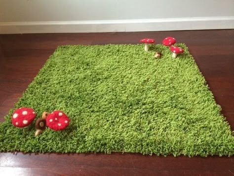 Kids Room Green, Ikea Green, Flor Rug, Zimmer Diy, Listening Center, Forest Room, Fairy Room, Grass Rug, Animals Forest