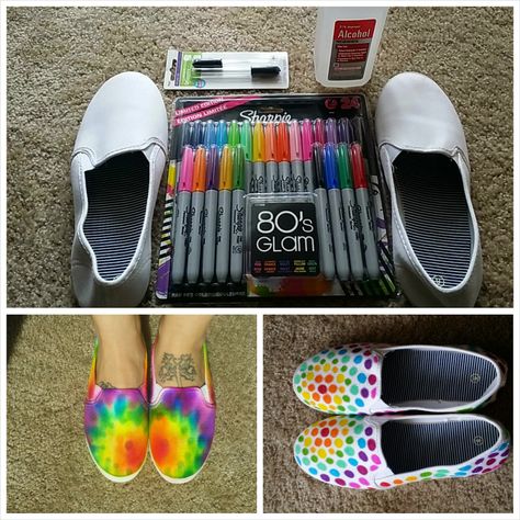 Sharpie Tye Dye Shoes, Tye Dye Shoes With Sharpies, Decorating White Shoes With Sharpies, Tye Dye Shoes Diy, Tye Dye With Sharpies, Sharpie Art Shoes, Decorating Shoes Diy, Pride Shoes Diy, Diy Tie Dye Shoes