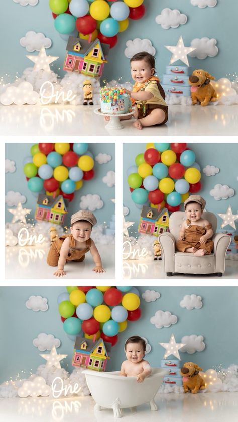 Up Birthday Party Theme Disney, Half Birthday Ideas For Boys, Up Themed Cake, Cake Smash Boy, Boy Birthday Pictures, Monthly Photoshoot, Themed Cake Smash, 2nd Birthday Boys, Baby Cake Smash