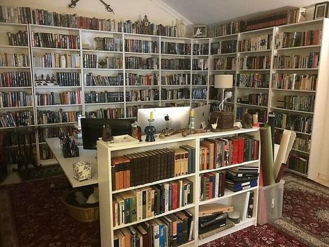 My Library. Well, Part Of It Tiny Library Room, Plants And Books, Comfy Cozy Home, Beautiful Office Spaces, Tiny Library, Beautiful Bookshelf, Bookshelf Inspiration, Buy My House, Library Inspiration