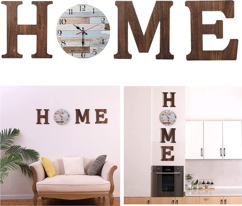 HOME Diy Wooden Clocks Projects, Letters For Wall Decor, Letters For Wall, Letters Wall Decor, Clock Ideas, Farmhouse Wall Clock, Clock Wood, Home Decor For Living Room, Bedroom Farmhouse