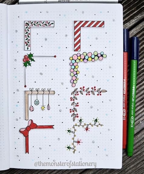 Christmas Bujo Ideas, Corner Doodles, Bujo Christmas, Christmas Bujo, Bullet Journal Christmas, Christmas Corner, December Bullet Journal, Bullet Journal Ideas Templates, Creating A Bullet Journal