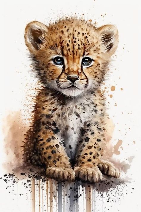 Cheetah Pictures, Tiger Watercolor, Baby Cheetah, Leopard Watercolor, Fabric Panel Quilts, Baby Cheetahs, Big Cats Art, Fabric Panel, Watercolor Animals