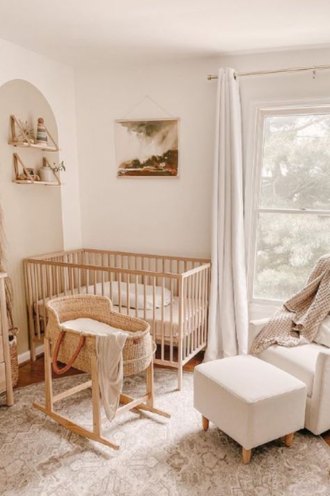 Here are 25 IKEA nursey ideas to inspire your nursery design, so you can create a nursery that's lovely and affordable. Nursery With Ikea Crib, Ikea Sniglar Crib Nurseries, Ikea Björksnäs Dresser Nursery, Small Boho Nursery Ideas, Nursery Party Ideas, Oatmeal Nursery, Ikea Newborn Room, Japanese Nursery Room, Natural Crib Nursery