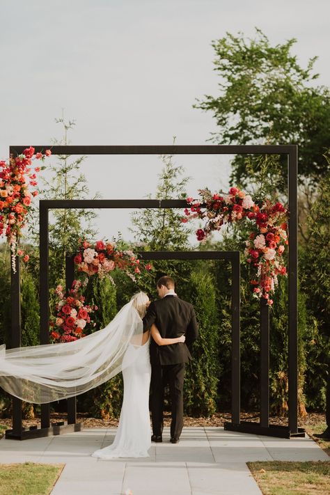 The Reserve Wedding Cermony, Metal Pergola, Wedding Arbour, Dark Wedding, Northwest Arkansas, Ceremony Flowers, Floral Ideas, Outdoor Wedding Ceremony, Wedding Time