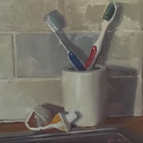 The Mundane, Painting Series, Toothbrush Painting, Object Painting, Tooth Brush Sketch, Spray Painting With Toothbrush, Old Paintbrush Art, Toothbrush Art, Holiday Homework