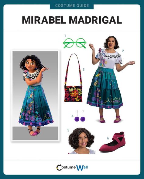 Mirabel Madrigal Costume Encanto Costumes, Mirabel Costume, Neutral Lip Color, Got Costumes, Short Curly Wig, Costume Green, Mirabel Madrigal, Colombian Culture, Costume Guide