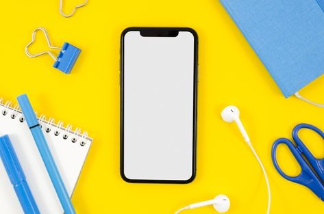 Top view smartphone template over worksp... | Free Photo #Freepik #freephoto #music Phone Template, Mobile Template, Phone Logo, Intro Youtube, Fantasy Wall Art, Youtube Design, Music Technology, Phone Mockup, Mobile Art